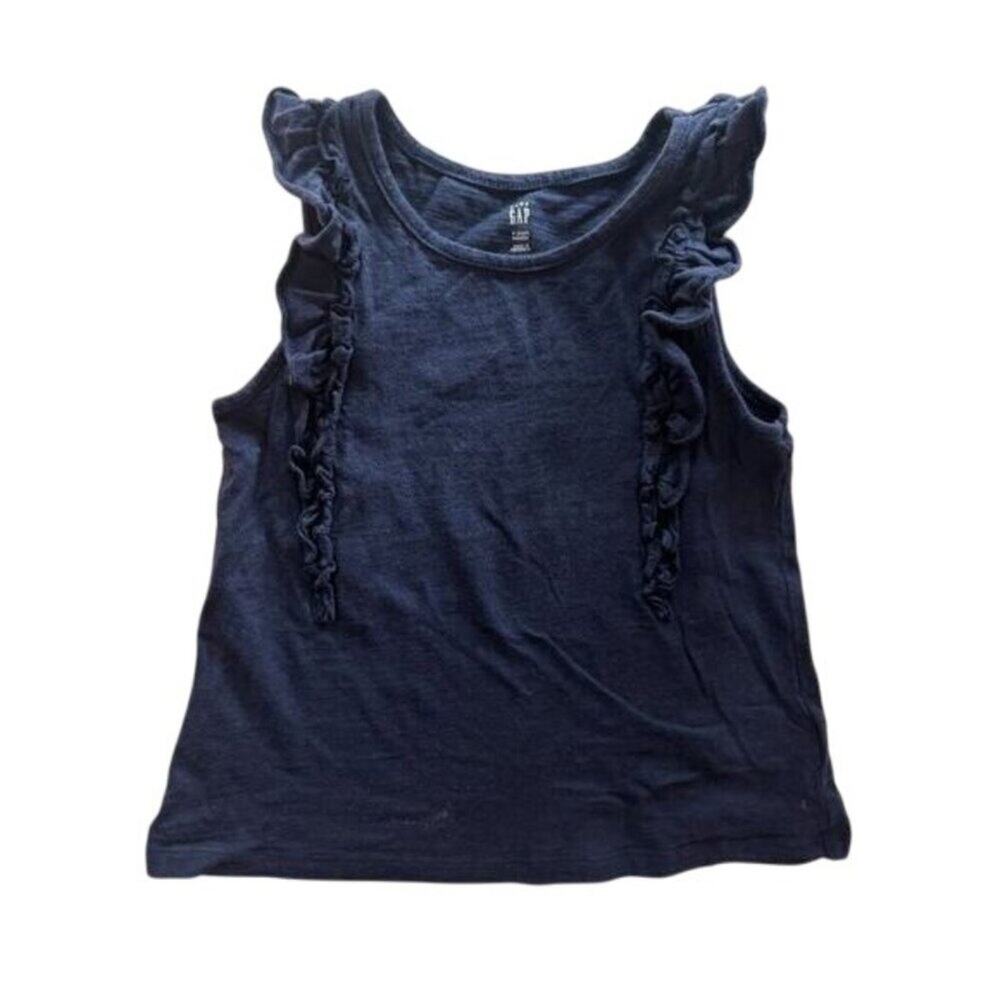 Baby Gap Navy Blue Girls Size 4 Ruffle Sleeve Cotton Top